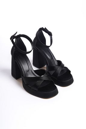 کفش پاشنه بلند کلاسیک مشکی زنانه ساتن Moda Değirmeni - کد 655824479