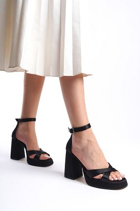 کفش پاشنه بلند کلاسیک مشکی زنانه ساتن Moda Değirmeni - کد 655824479