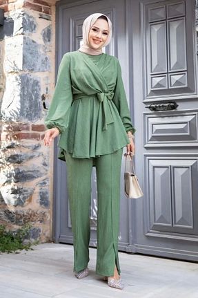 ست بالاتنه و پائین تنه حجاب خاکی زنانه رگولار Swana - کد 834852607