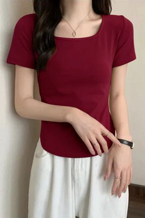 تیشرت زرشکی زنانه رگولار Köstebek - کد 892577598