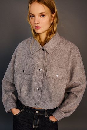 کاپشن طوسی زنانه پلی استر Bershka - کد 893398233