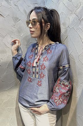 بلوز آبی زنانه ساده Ateilerdijle - کد 892857791