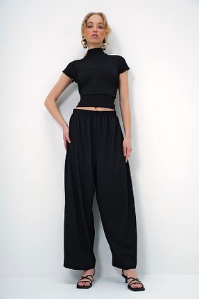 ست بالاتنه و پائین تنه مشکی زنانه بافتنی Trend Alaçatı Stili - کد 891517610
