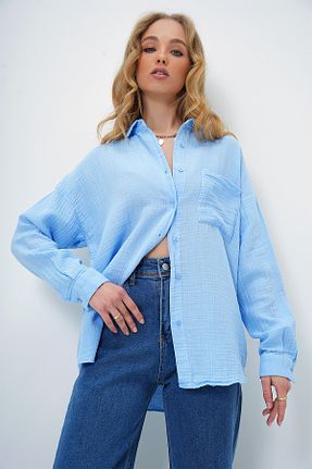 پیراهن آبی زنانه اورسایز Trend Alaçatı Stili - کد 891517673
