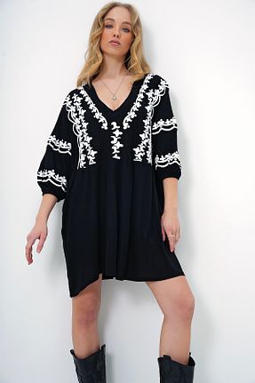 لباس مشکی زنانه بافتنی Trend Alaçatı Stili - کد 891522591