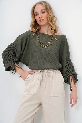 بلوز خاکی زنانه ساده Trend Alaçatı Stili - کد 891522605