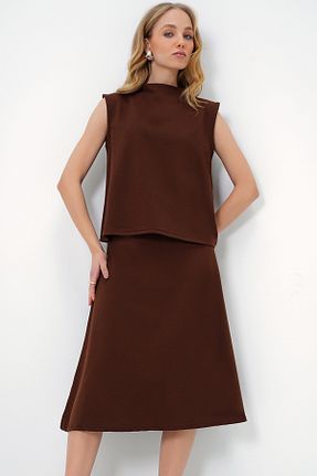 ست بالاتنه و پائین تنه قهوه ای زنانه بافتنی Trend Alaçatı Stili - کد 891517775