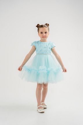 لباس مجلسی و فارغ التحصیلی آبی بچه گانه توری Eray Kids - کد 881681785