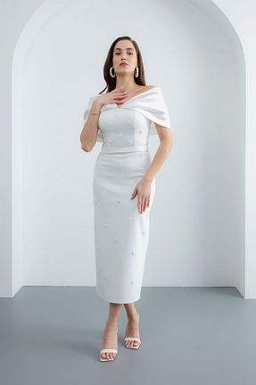 لباس مجلسی و فارغ التحصیلی سفید زنانه کرپ Lafaba - کد 892588665