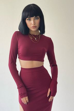 ست بالاتنه و پائین تنه زرشکی زنانه بافتنی barış sülün lovebox - کد 892682108