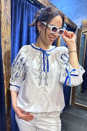 بلوز سفید زنانه ساده Ateilerdijle - کد 892771162