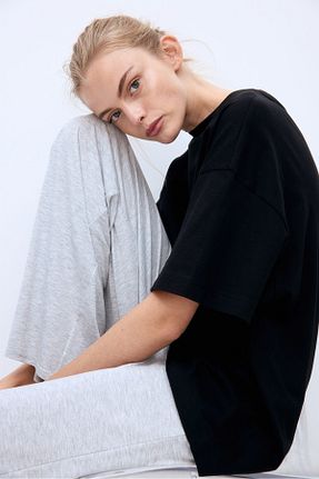 تیشرت مشکی زنانه اورسایز H&M - کد 858715641