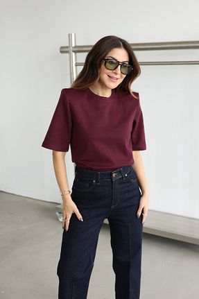 تیشرت زرشکی زنانه رگولار Özge Özgenç - کد 892840738