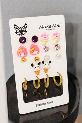 گوشواره استیل (فولاد) رنگی بچه گانه استیل ضد زنگ MakeWell - کد 870889830