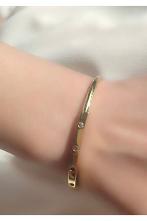 دستبند استیل (فولاد) طلائی زنانه استیل (فولاد) shesra - کد 891135939