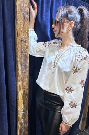 بلوز سفید زنانه ساده Ateilerdijle - کد 892917848