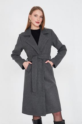 پالتو پشمی طوسی زنانه رگولار SevdeUgur - کد 893255108