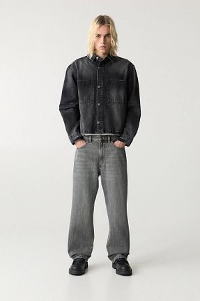 شلوار جین طوسی مردانه پاچه پهن Pull & Bear - کد 893284113