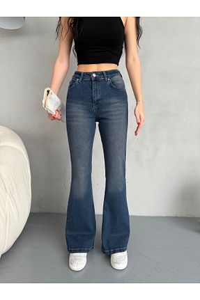 شلوار جین سرمه ای زنانه پاچه اسپانیولی alanora - کد 866309630