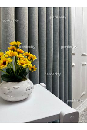 پرده زمینه طوسی کتان PERDECITY - کد 893351044