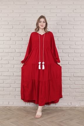 لباس سایز بزرگ زرشکی زنانه بافت mervemoda - کد 895142688