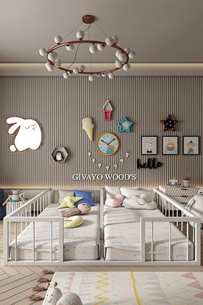 تخت خواب بچه گانه و مونته سوری سفید MDF GİVAYO WOOD