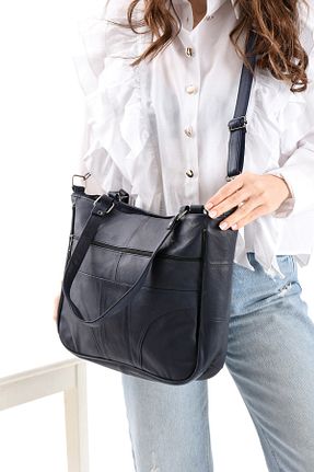 کیف دوشی سرمه ای زنانه چرم خالص NahitaTyana - کد 893583969