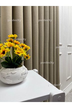 پرده زمینه بژ کتان PERDECITY - کد 893599745