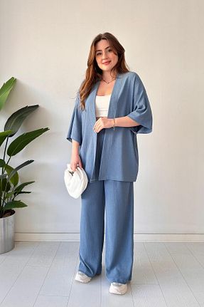 ست بالاتنه و پائین تنه آبی زنانه بافتنی MaziButik - کد 895735299