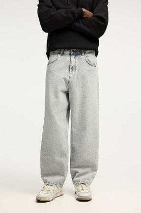 شلوار جین طوسی مردانه پاچه پهن Pull & Bear - کد 893733955