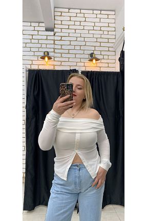بلوز سفید زنانه ساده TUBA TOPTAŞ - کد 893733970