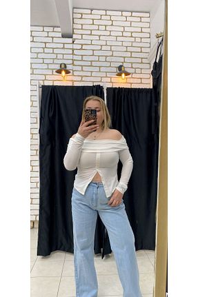 بلوز سفید زنانه ساده TUBA TOPTAŞ - کد 893733970