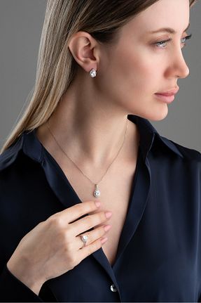 ست نقره سفید زنانه زیرکن Silvano Jewelry - کد 893785921