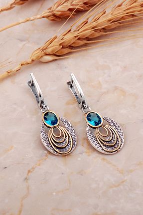 گوشواره نقره آبی زنانه 925 عیار Sümer Telkari - کد 893792062