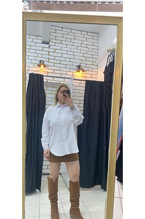 پیراهن سفید زنانه اورسایز TUBA TOPTAŞ - کد 893802643