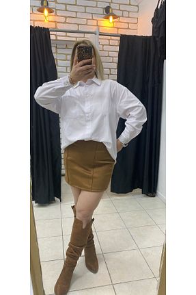 پیراهن سفید زنانه اورسایز TUBA TOPTAŞ - کد 893802643