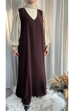 ست بالاتنه و پائین تنه حجاب قهوه ای زنانه اورسایز afife - کد 895692737