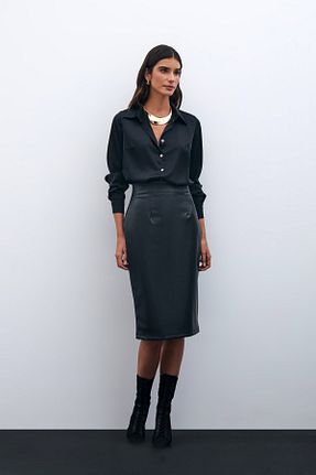 دامن مشکی زنانه ساده Sateen - کد 894027995