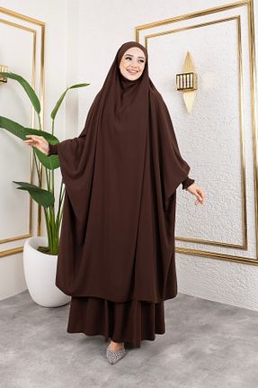 کلاه و ابایا قهوه ای زنانه پنبه پلی استر KADEEM - کد 894083184
