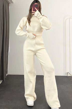 ست بالاتنه و پائین تنه نباتی زنانه بافتنی Lady Doll - کد 894099732