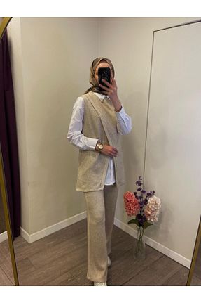 ست بالاتنه و پائین تنه حجاب بژ زنانه اورسایز Levidor - کد 894121350