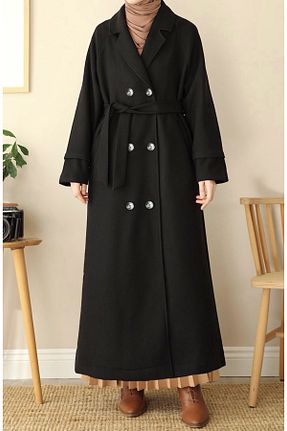 پالتو پشمی حجاب مشکی زنانه رگولار suhneva - کد 780504454