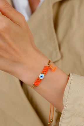 دستبند جواهر نارنجی زنانه منجق Kübüşün Atölyesi - کد 896020847