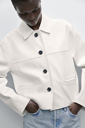 کت سفید زنانه کروپ فیت Massimo Dutti - کد 894182615