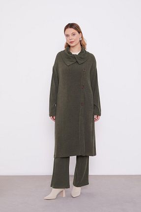 ست بالاتنه و پائین تنه حجاب خاکی زنانه اورسایز Levidor - کد 894351365