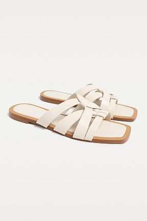 صندل سفید زنانه پاشنه تخت Stradivarius - کد 894531993