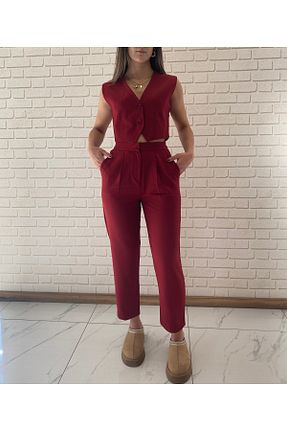 ست بالاتنه و پائین تنه زرشکی زنانه بافتنی boutiquemery - کد 894536452