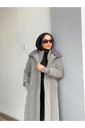 کاپشن طوسی زنانه Fitted Minel - کد 894594490