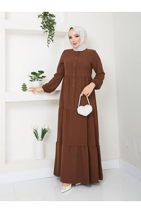 لباس حجاب قهوه ای زنانه اورسایز Rema - کد 894589604