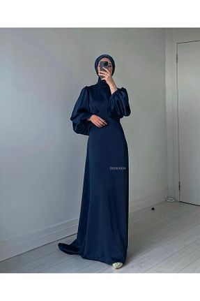 لباس مجلسی حجاب سرمه ای زنانه ساتن ÖZDESİGN - کد 896119688
